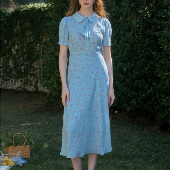 Simple retro elegant blue tea dress - Picture 7 of 7